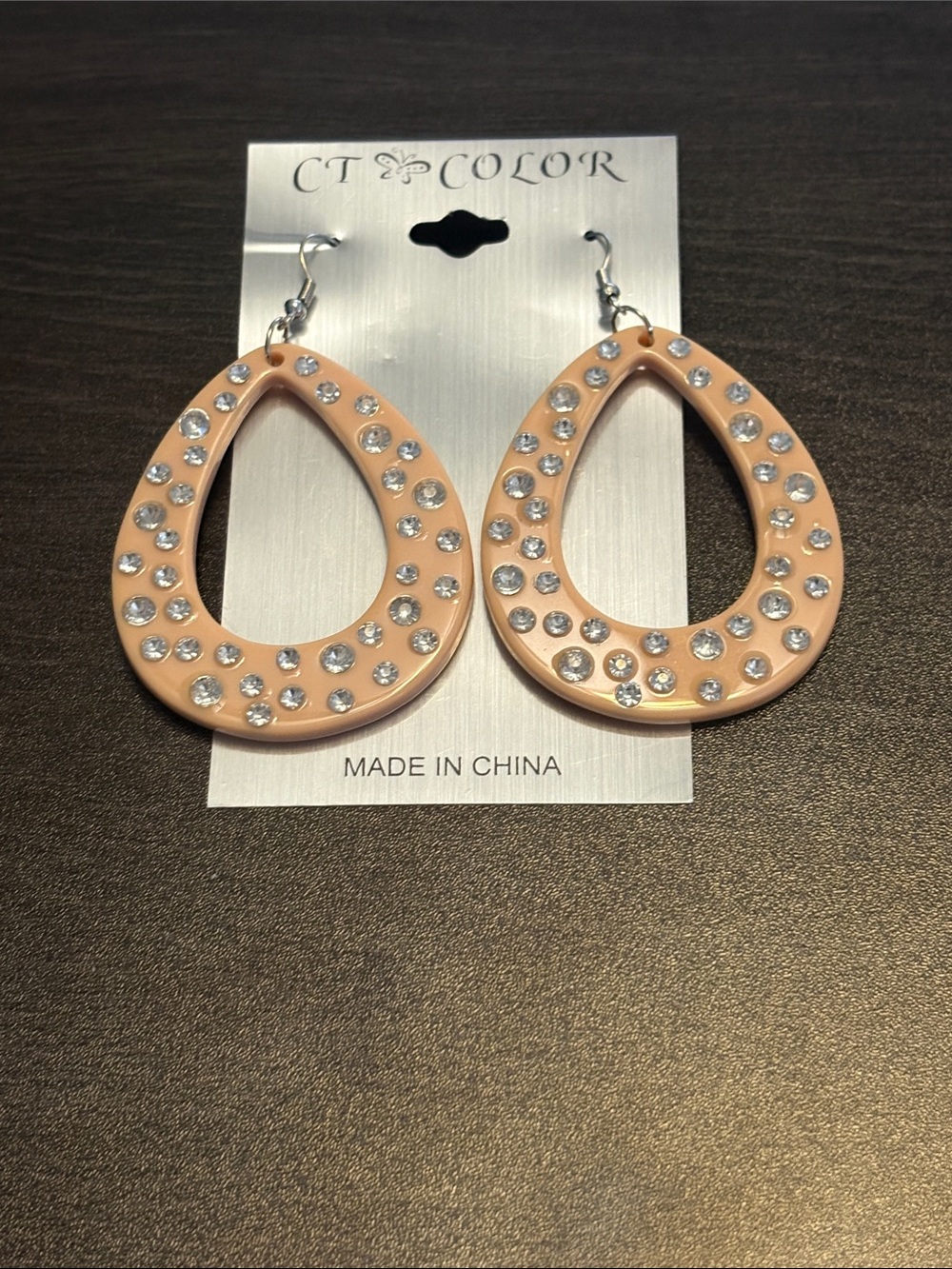 Tan Crystal Tear Drop Hoop Earrings